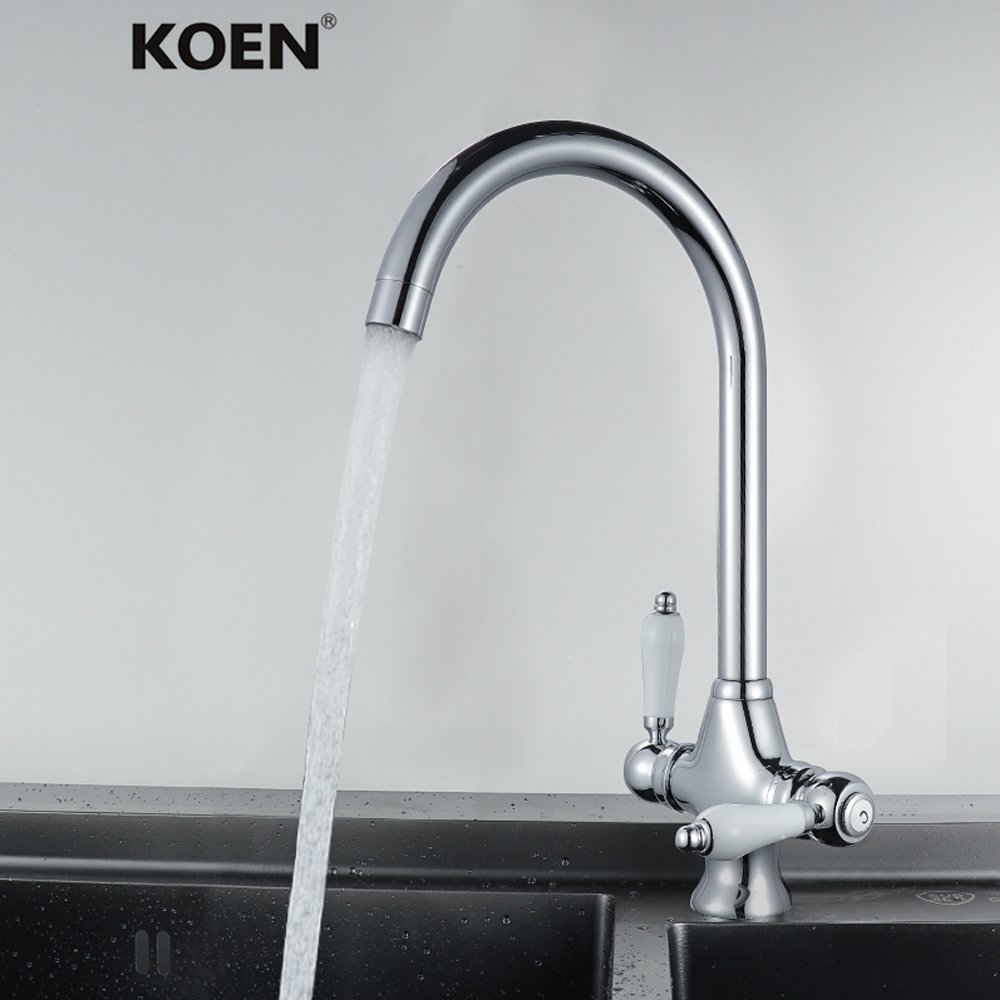 Factory Direct Brass Water Tap Flexible Sink Faucet for Kitchens 360 degree Rotate Dual Handle Kitchen Faucet Hot Cold Mixer Tap