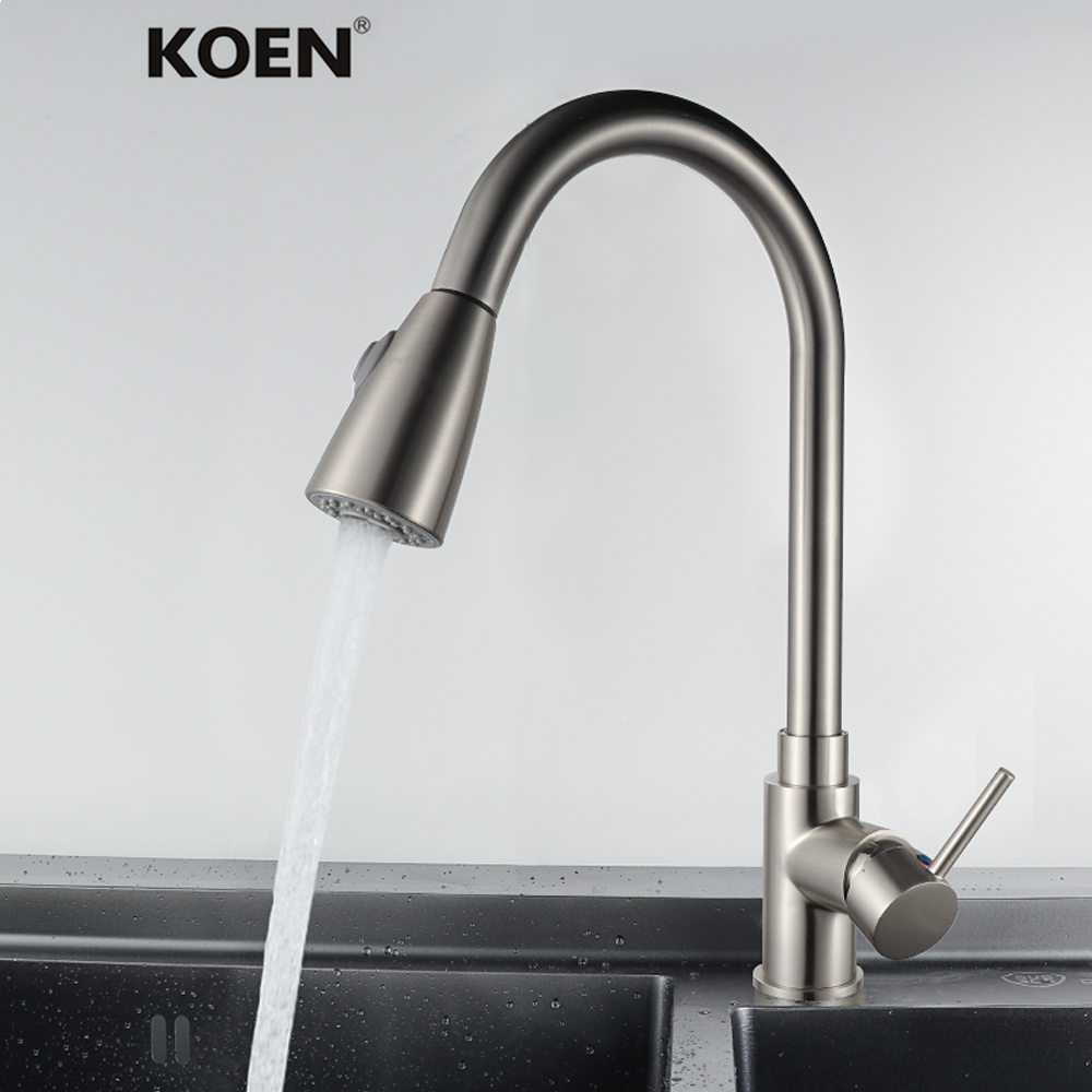 kitchen usage 360 Faucet Single Handle Sink Faucet Brass Pull Down Spray Kitchen Taps with Brushed Nickel Single Hole