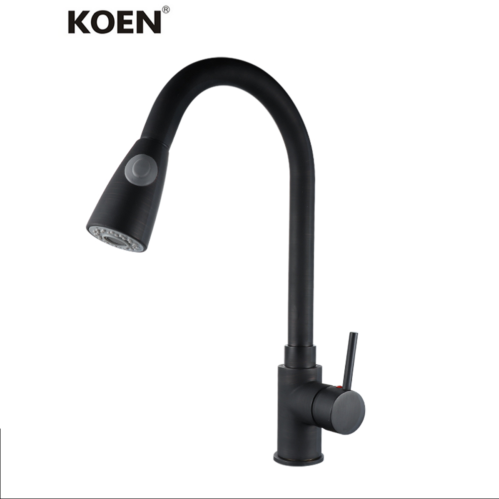 Flexible Single Handle Deck-Mounted  Cold Hot Water Mixer Tap Spray Brass Pull Out Sink Kitchen Faucet By Black Color