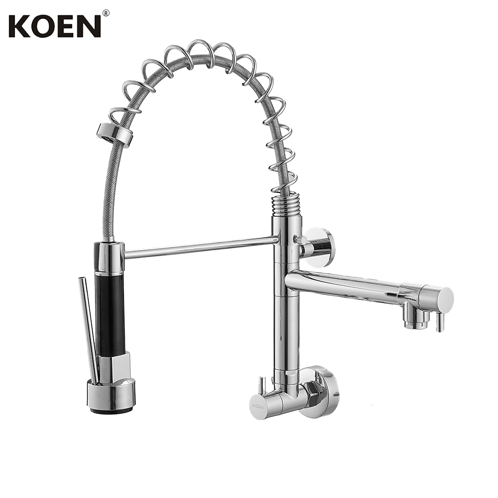 Multifunctional Dual Handle Brass Kitchen Water Tap with Ceramic Cartridge Chrome Kitchen Faucet With Spring Pull Down Sprayer