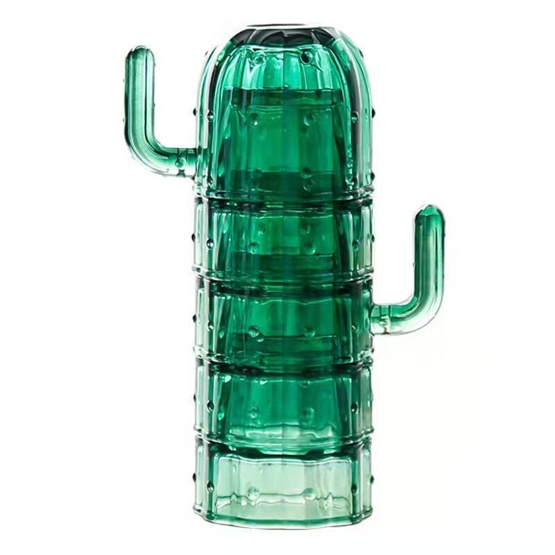 Stackable Glasses,Cactus Gifts, Cactus Shape Glasses With Handles Green Glass Blown Figurines Plant Decorations Great For Partie