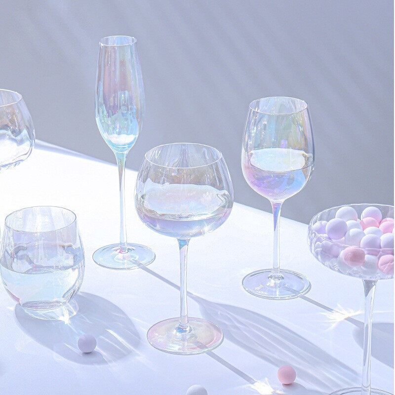 iridescent champagne glasses, iridescent cocktail glasses, iridescent martini glasses