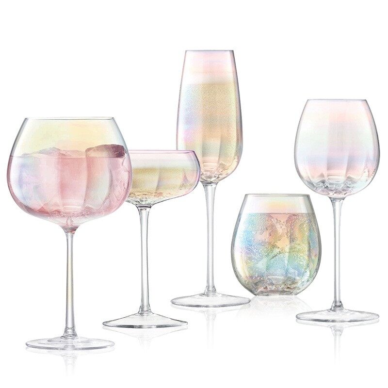 iridescent champagne glasses, iridescent cocktail glasses, iridescent martini glasses