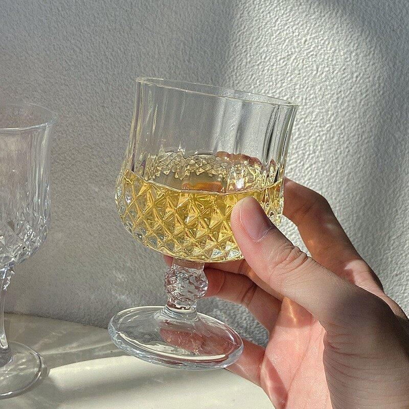 vintage amber water glasses, vintage crystal water glasses, vintage pink water glasses