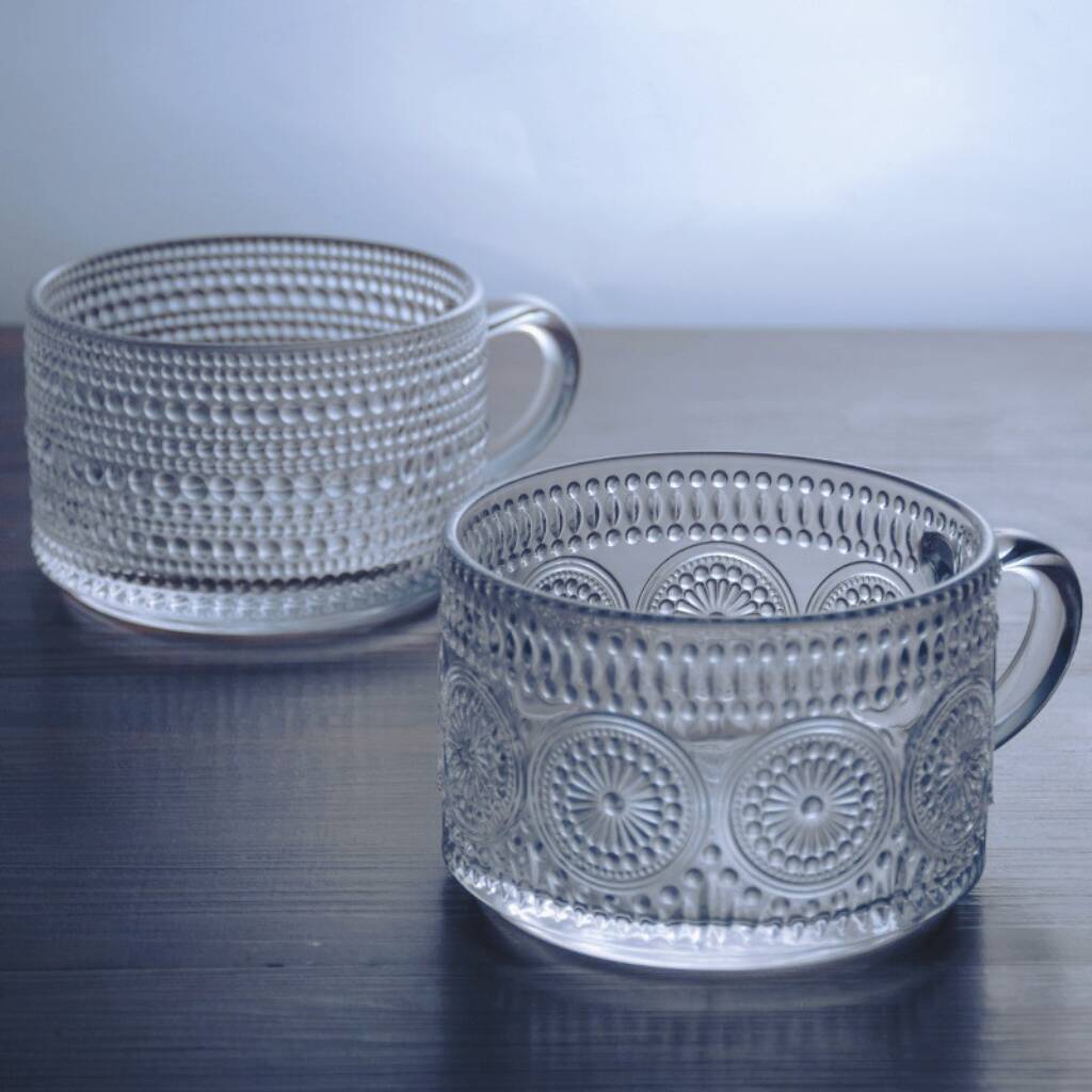 Glass Home Ins Breakfast Glass Large Embossed Milkshake Glass Water Glass With Handle Large Caliber Juice Glass