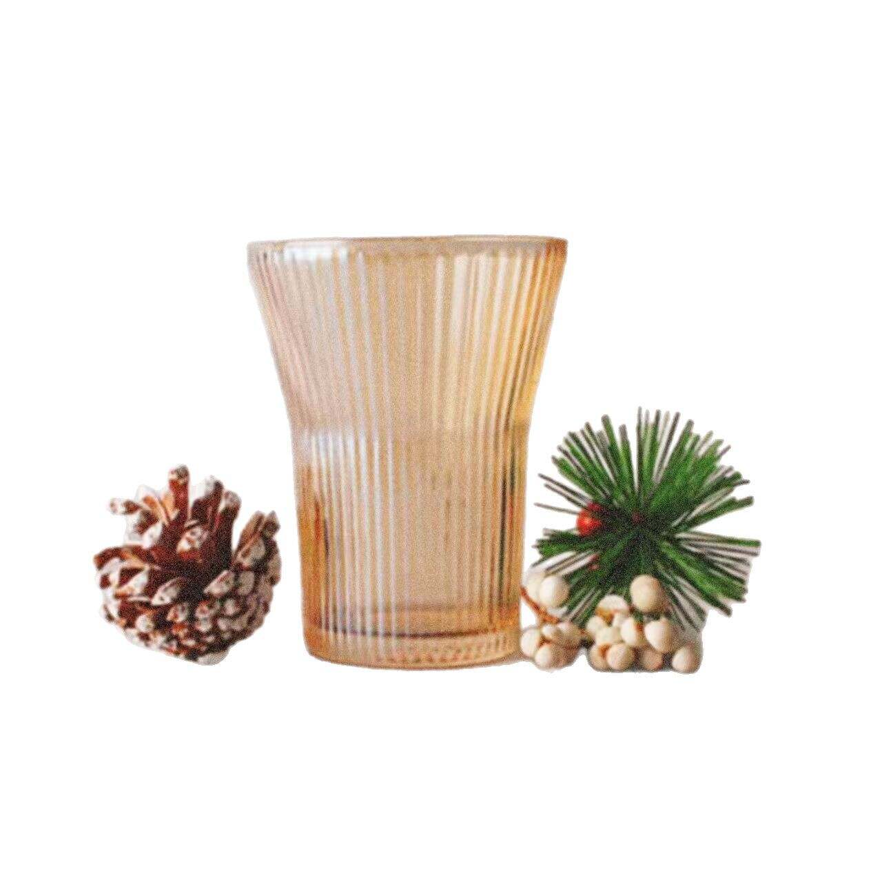 High Quality Amber Transparent Glass Vertical Stripe Design Home Water Cup Tea Cup Juice Cup Restaurant Banquet