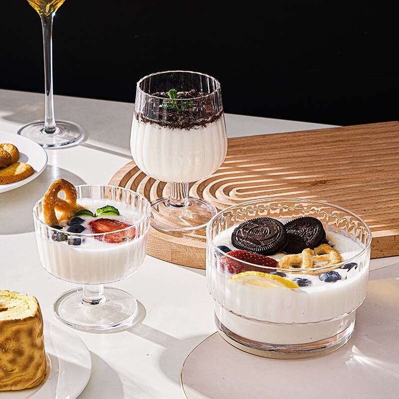 Vertical Striped Tall Glass Creative Home Ice-cream Cup Internet Celebrity Dessert Smoothie Pudding Milkshake Cup