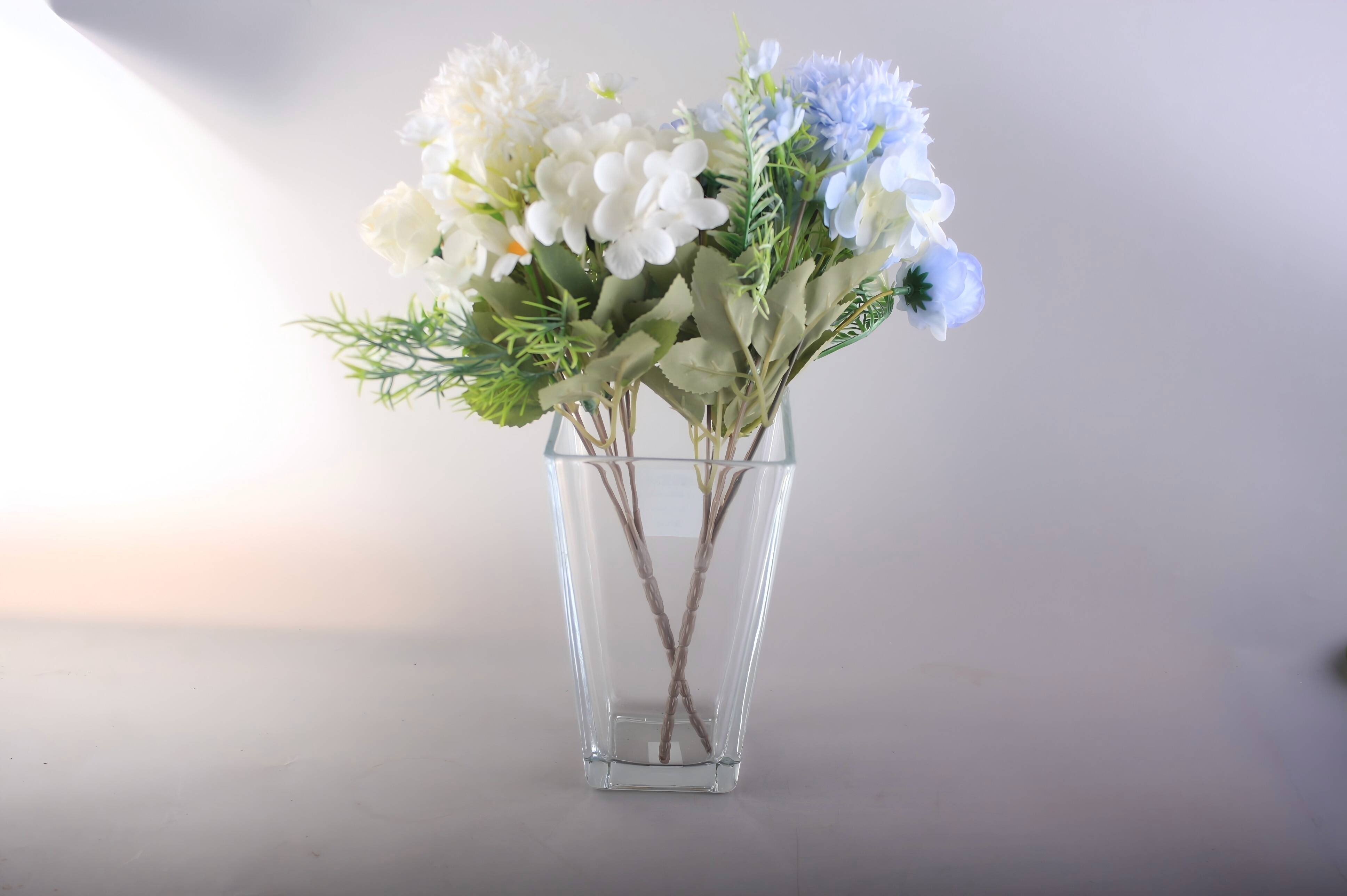 Thickened Glass Vase Rectangular Cylinder Transparent Glass Hydroponic Square-Mouth Vase for Living Room Home Decor