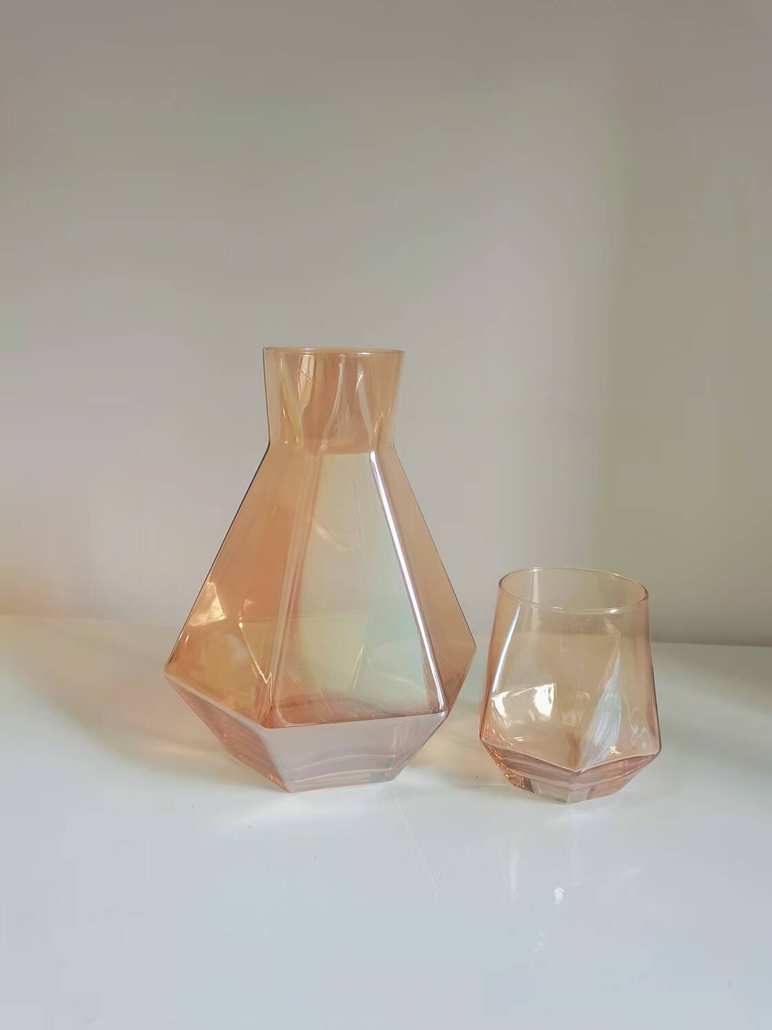 Glass Cold Water Pitcher Home Hexagonal Diamond Juice Jug Juice Glass Electroplated Colorful Drinking Cup Water Set
