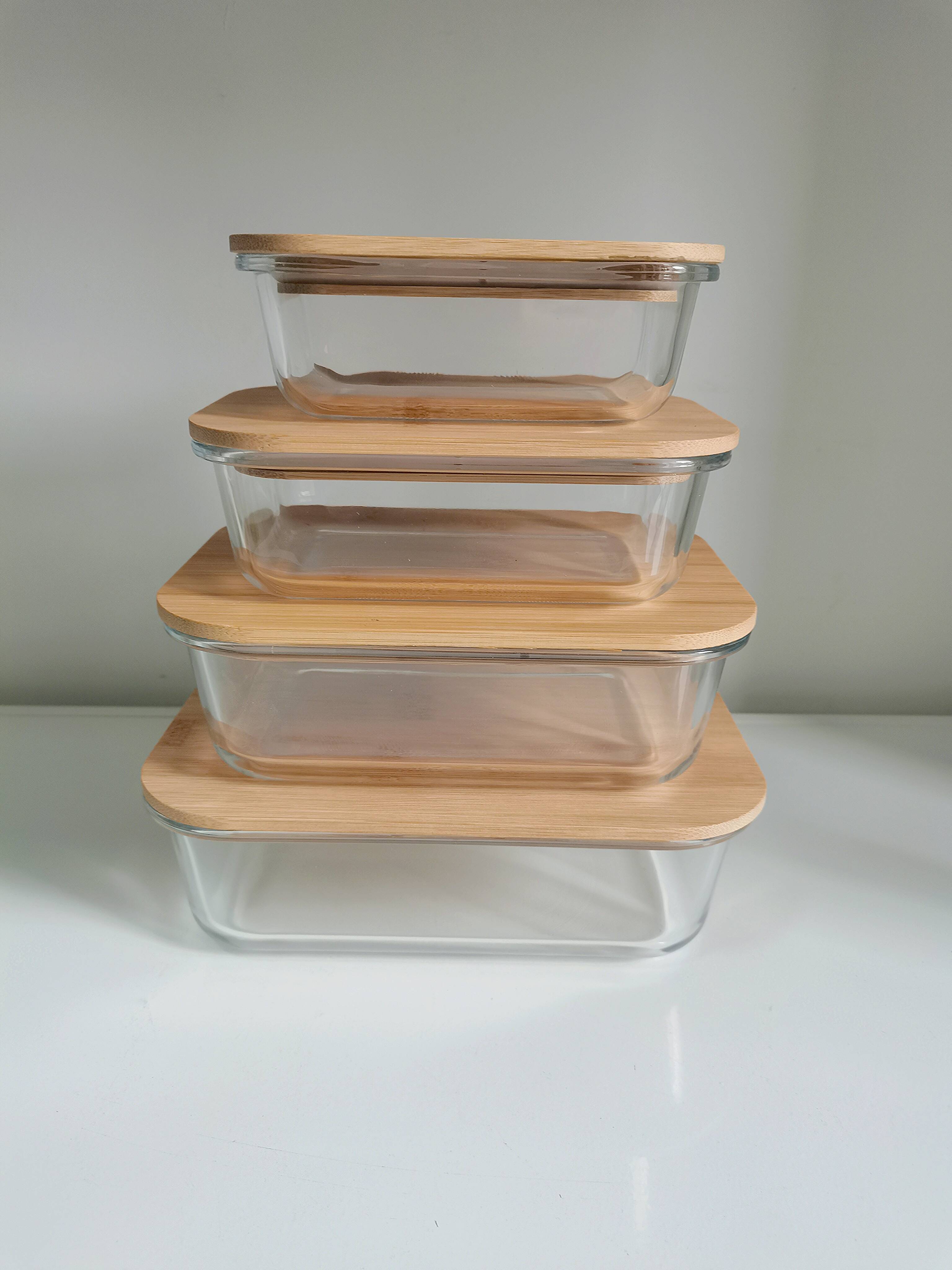 Borosilicate Glass Fresh-Keeping Container with Bamboo Lid Fresh Food Box Set Microwave-Safe Glass Bowl Airtight Sealing