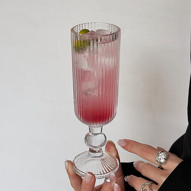 Vertical Striped Glass Stemware Set Multi-Purpose Red Wine Glass Wine Glass Juice Glass Ice Cream Cold Drinks Water Glass