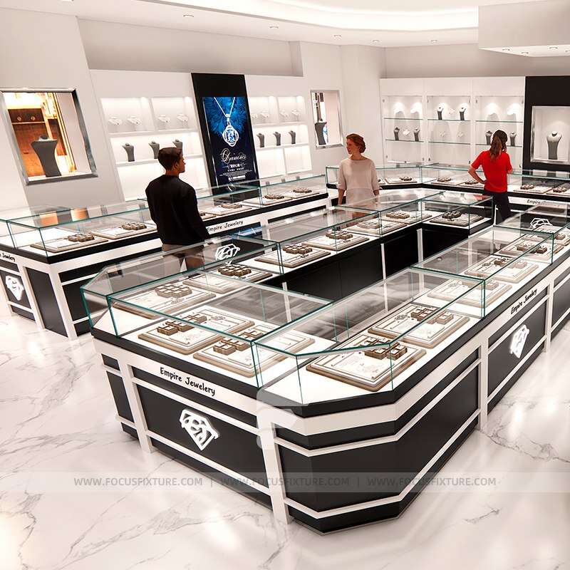 Jewelry cabinet | Glass display showcase | Custom store fixtures | Minimalist design | Retail exhibition | Elegant jewelry display | Bespoke display case