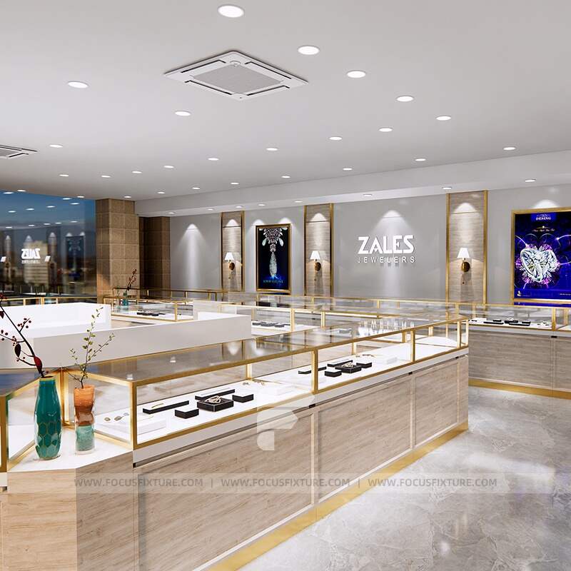 jewelry rack; wall glass cabinet; customizable showcases; minimalist design; light colors; bright display; store fixtures