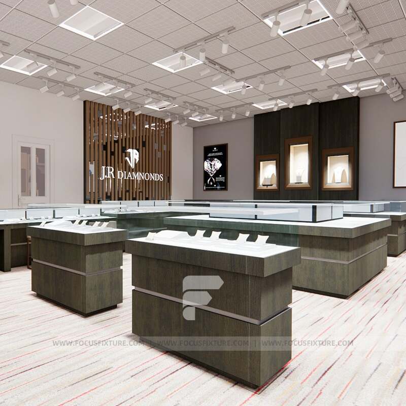 jewelry furniture; glass showcase; glass display case; customizable design; minimalist style; black display; retail fixtures