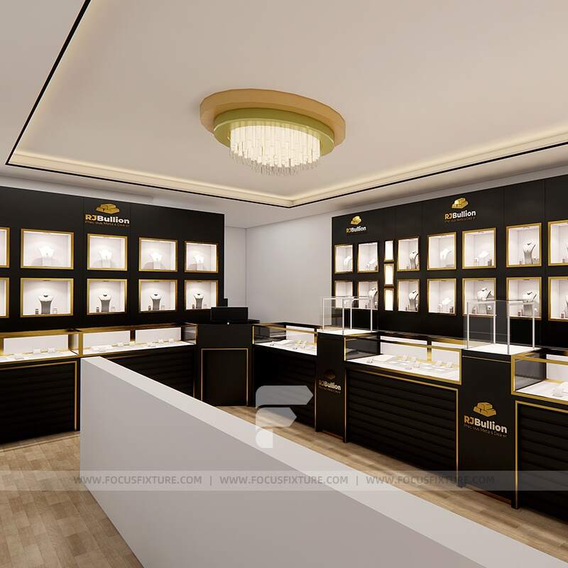 crystal display case; glass showcases; store fixtures; customizable design; black color; minimalist style