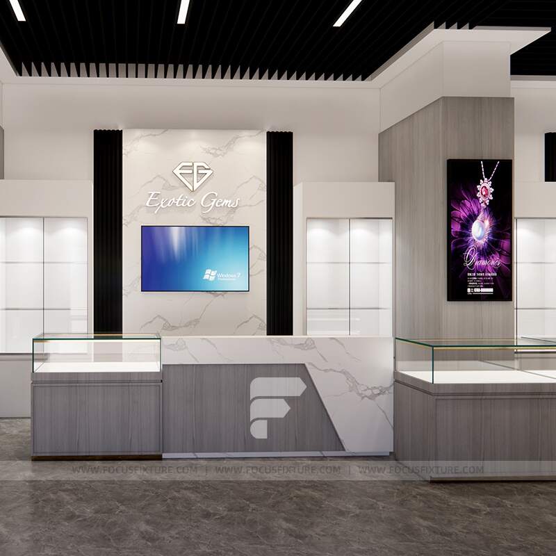 lockable glass showcases; jewelry display cases; customizable display solution; minimalist design; marble display cabinet; retail showcase; secure jewelry presentation