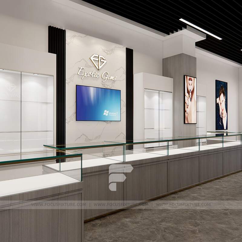 lockable glass showcases; jewelry display cases; customizable display solution; minimalist design; marble display cabinet; retail showcase; secure jewelry presentation