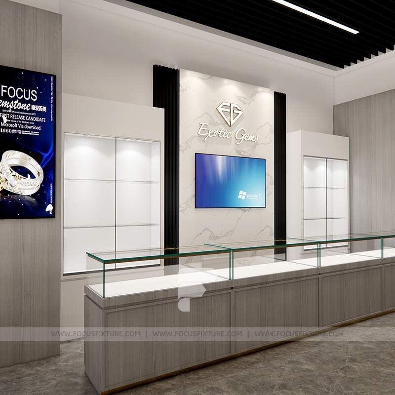 lockable glass showcases; jewelry display cases; customizable display solution; minimalist design; marble display cabinet; retail showcase; secure jewelry presentation