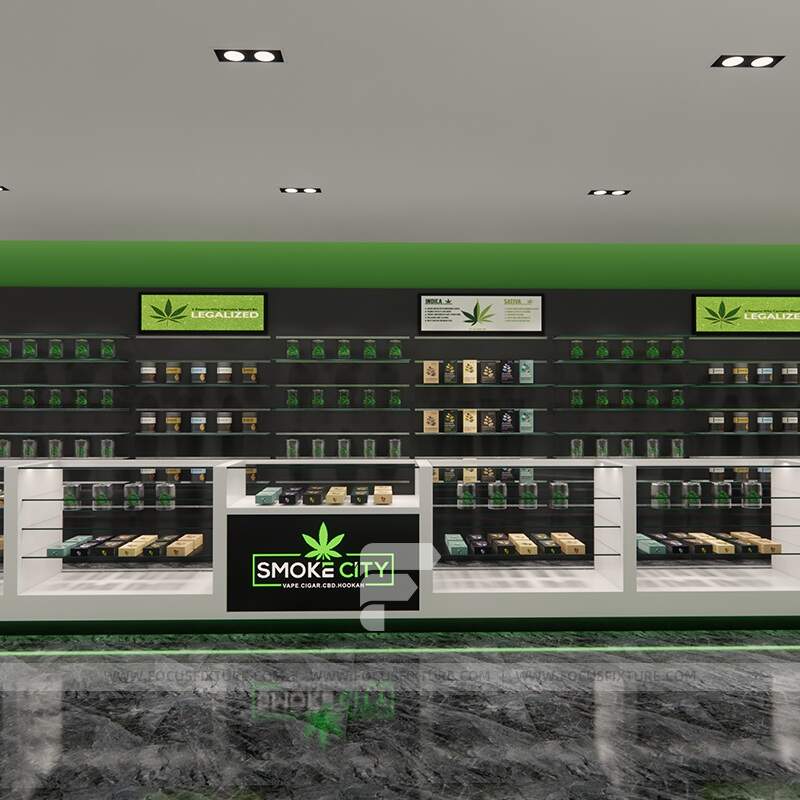 vape display case; cigarette racks; customizable display; glass showcase; black wall cabinets; green background display; retail display solutions; modern display cabinets