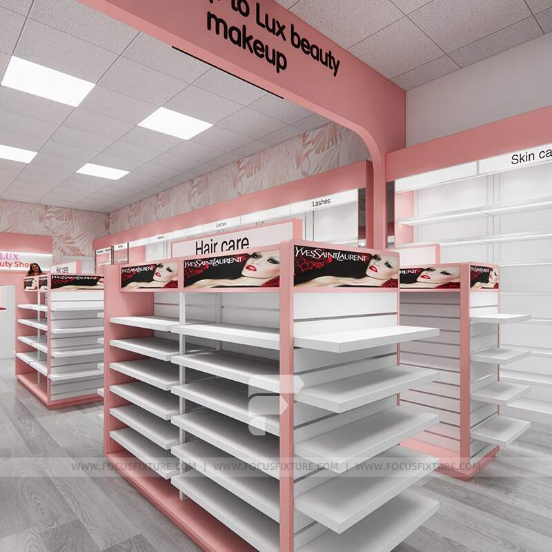 black beauty supply store fixtures; gondola retail displays; customizable store design; minimalist retail furnishings; elegant fixture solutions; beauty retail store concepts; modern display ideas; versatile gondola designs