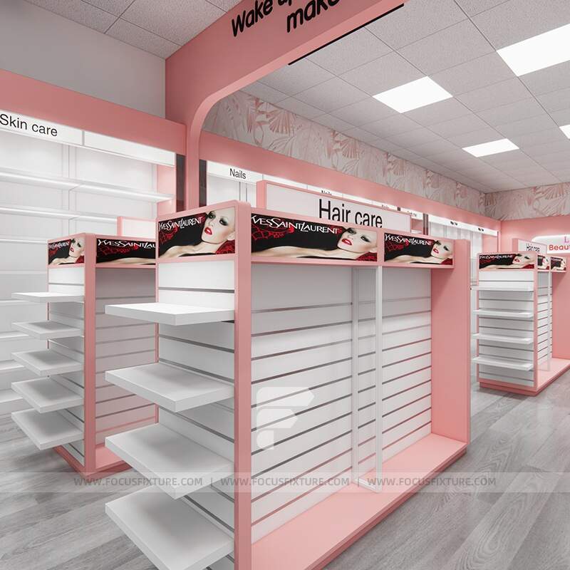 black beauty supply store fixtures; gondola retail displays; customizable store design; minimalist retail furnishings; elegant fixture solutions; beauty retail store concepts; modern display ideas; versatile gondola designs