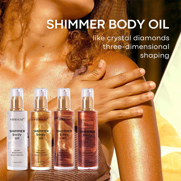 Private Label 100ml Vitamin E Glow Glitter Body Skin Oil Bronze Silver Gold Shimmer Body Oil