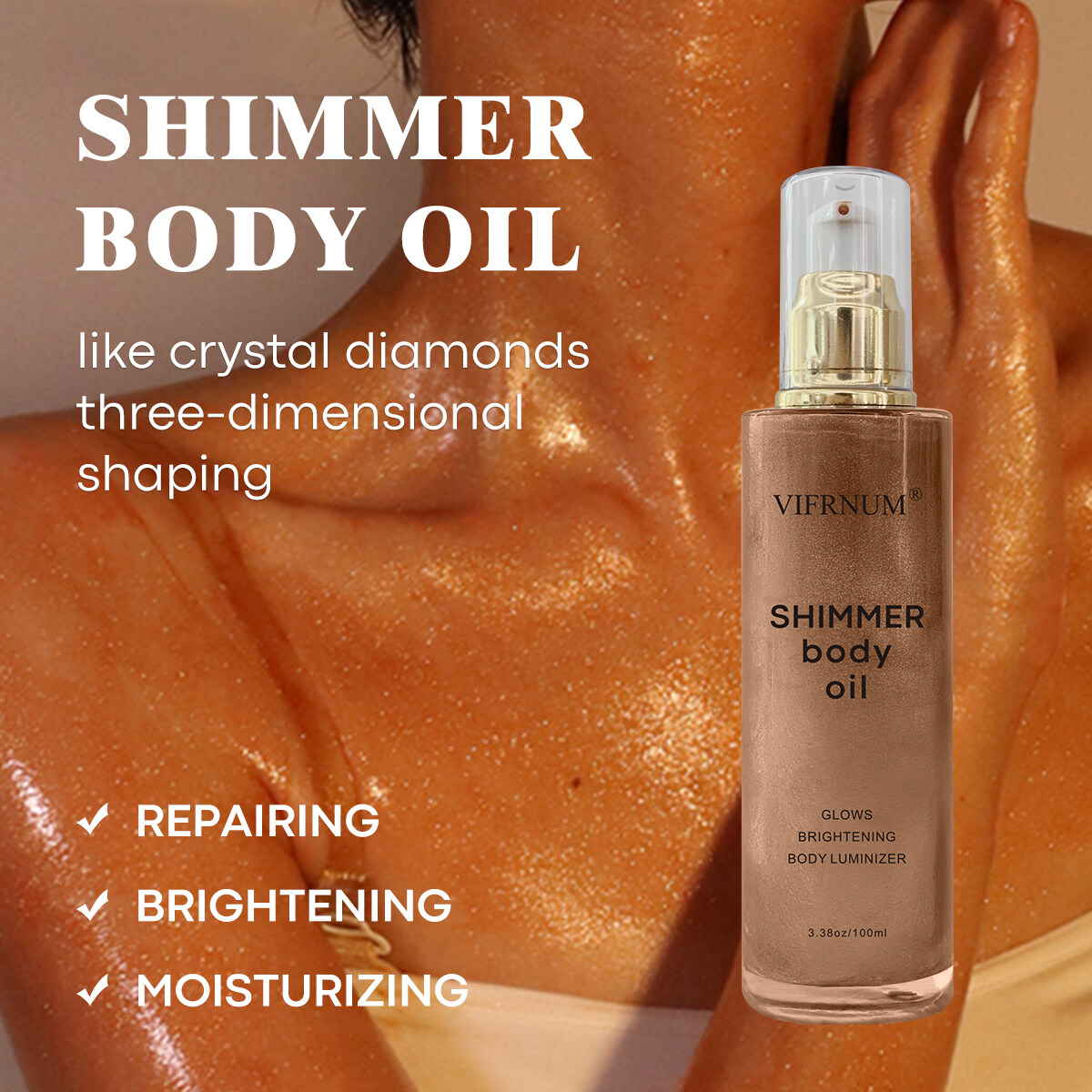 24K Rose Gold Multi-Purpose Dry Shimmer Oil 100 ml Body Shimmer Oil for Face with Real Gold Flakes Luxurious Dry Body Oil