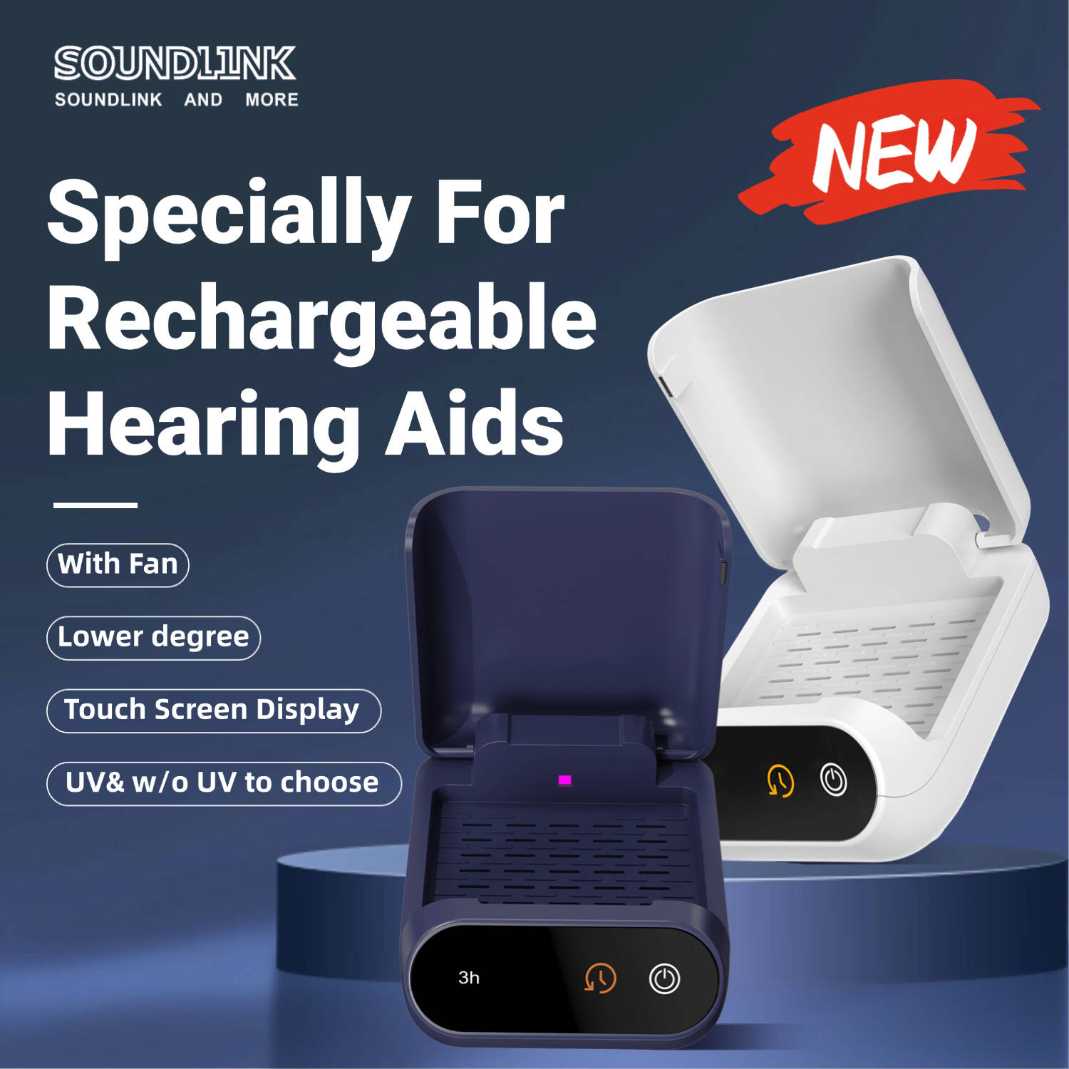 Drying case AID 500 series with UV for Rechargeable Hearing Aids