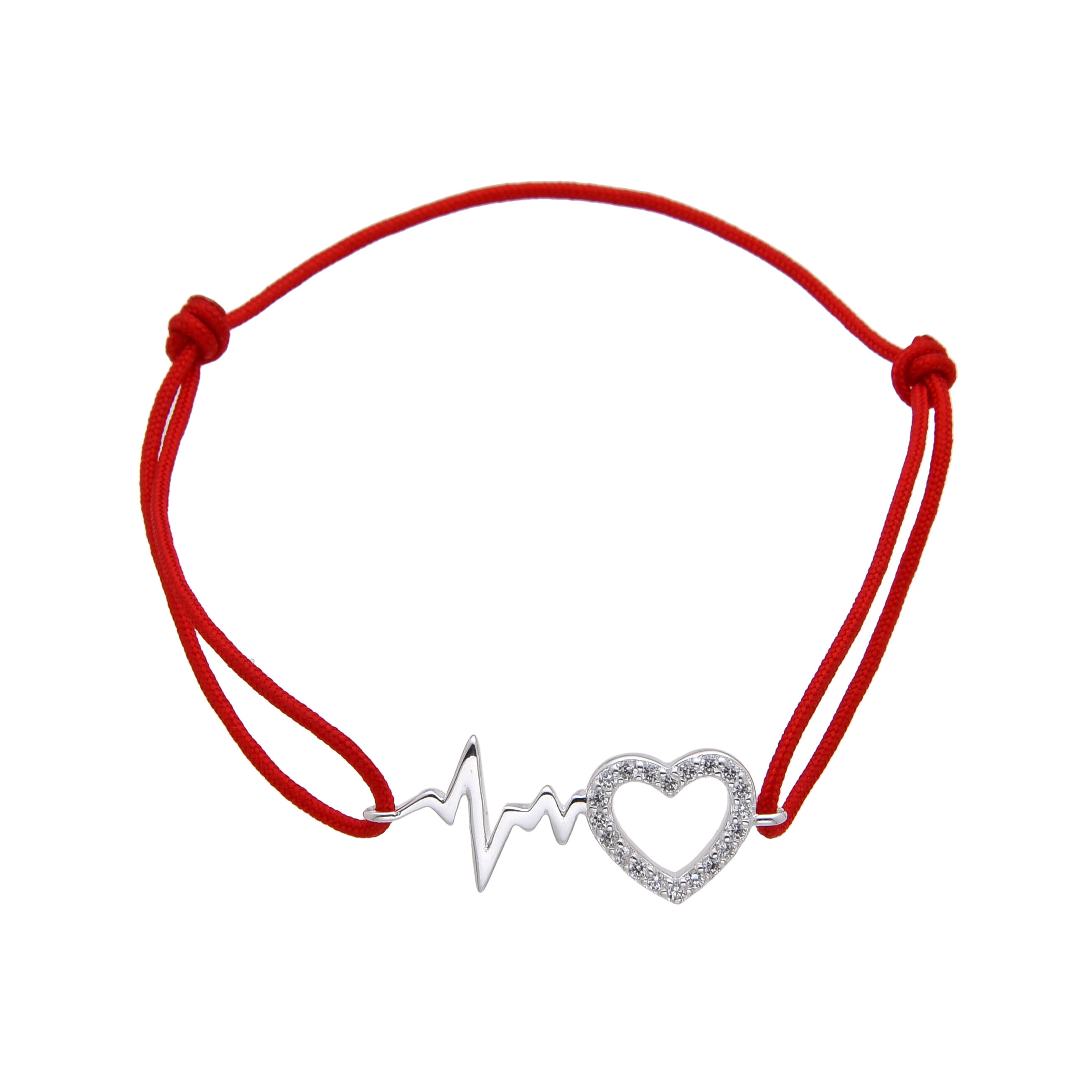 925 Silver Heartbeat Cubic Zirconia Cord Bracelet