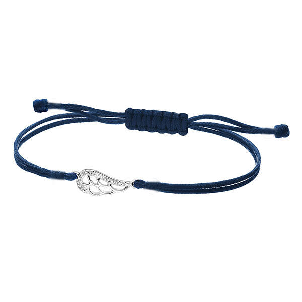 925 Silver Angels Wing Cubic Zirconia Cord Bracelet