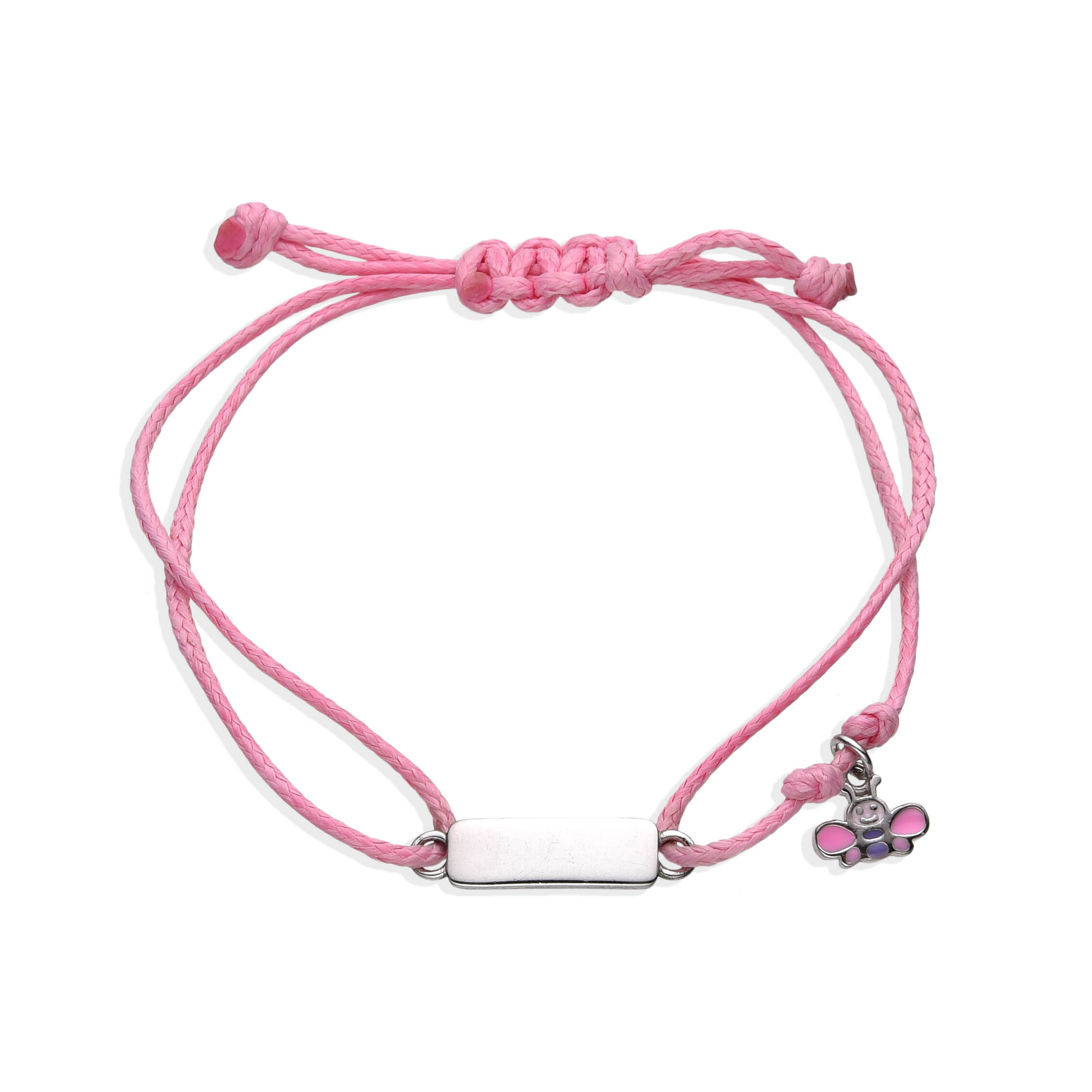 925 Silver Bar Simple Cord Bracelet with Enamel Bee