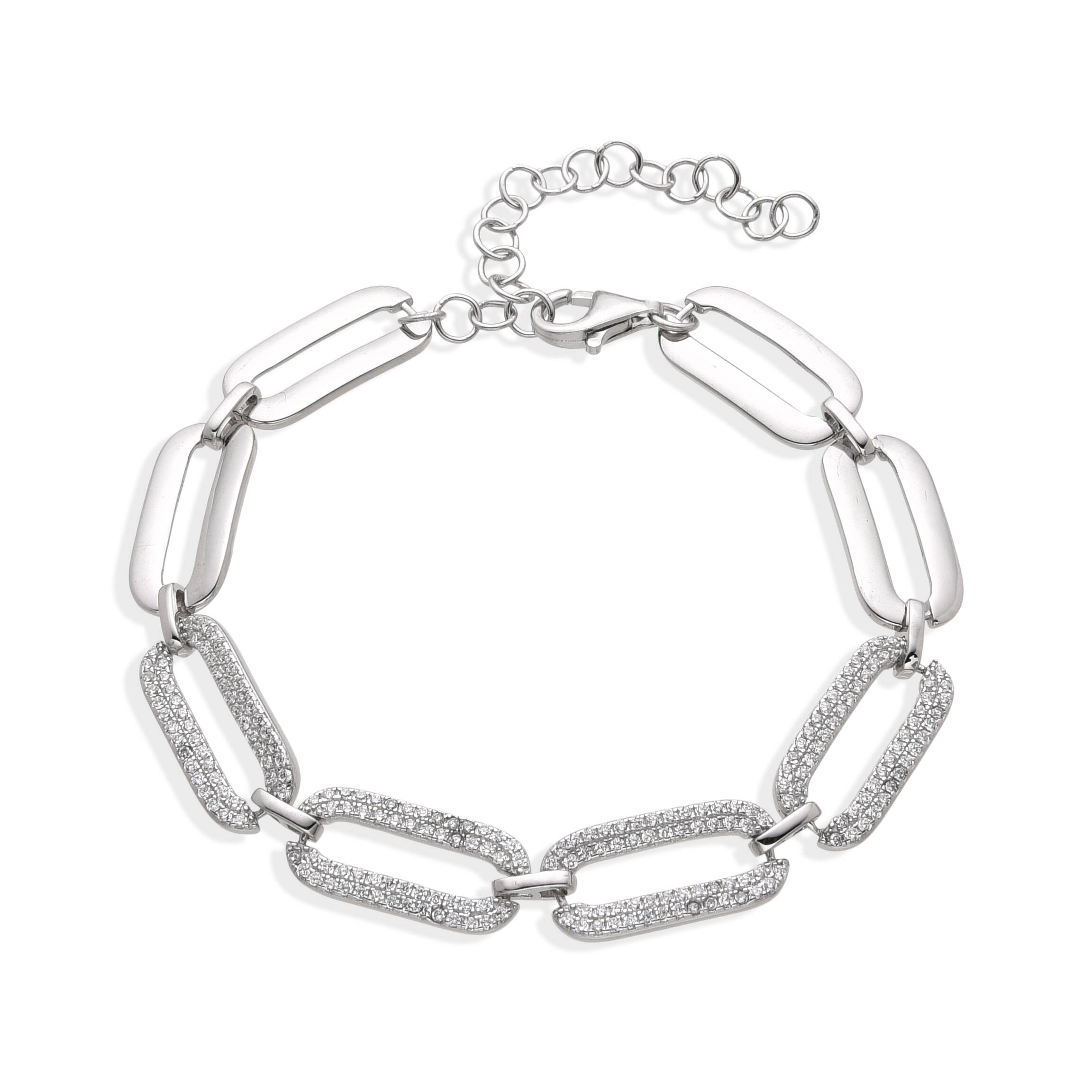 925 Silver Paperclip Bold Link Trendy Cubic Zirconia Bracelet