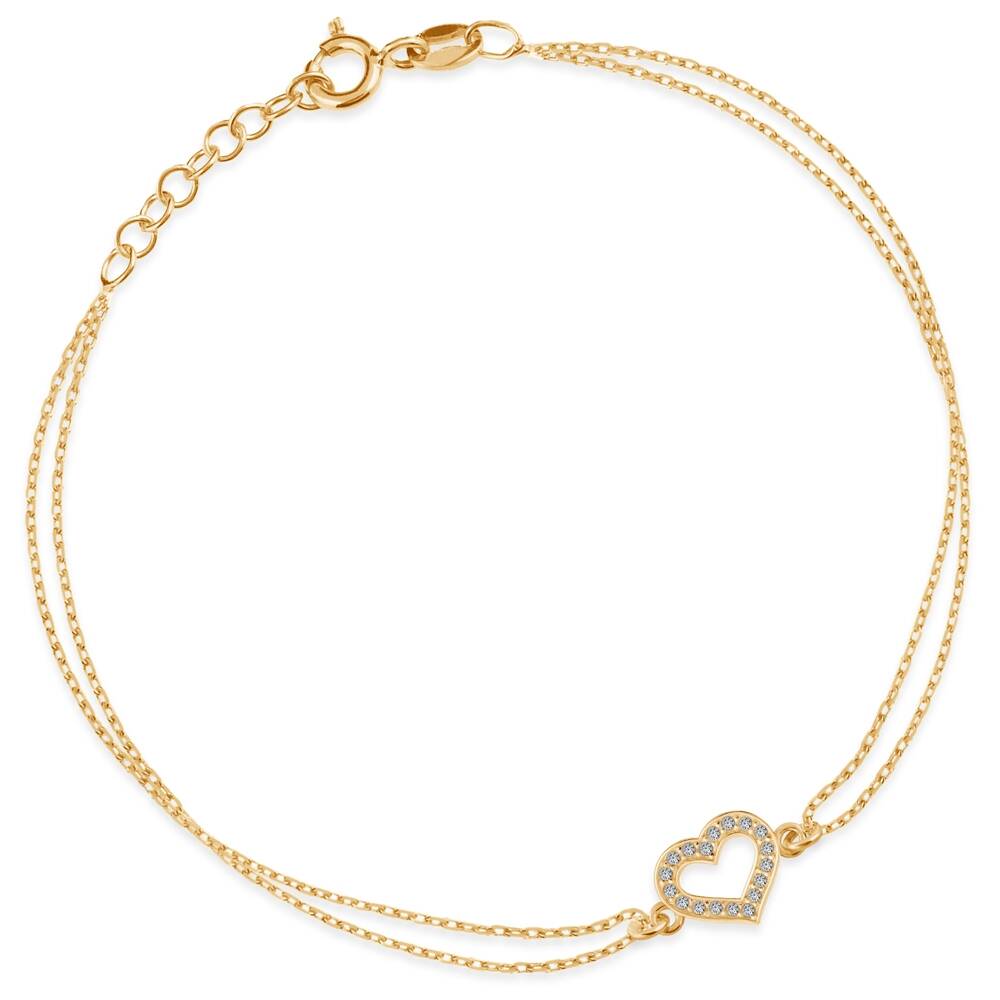 925 Silver Gold Plated Elegant Heart Double Chain Bracelet