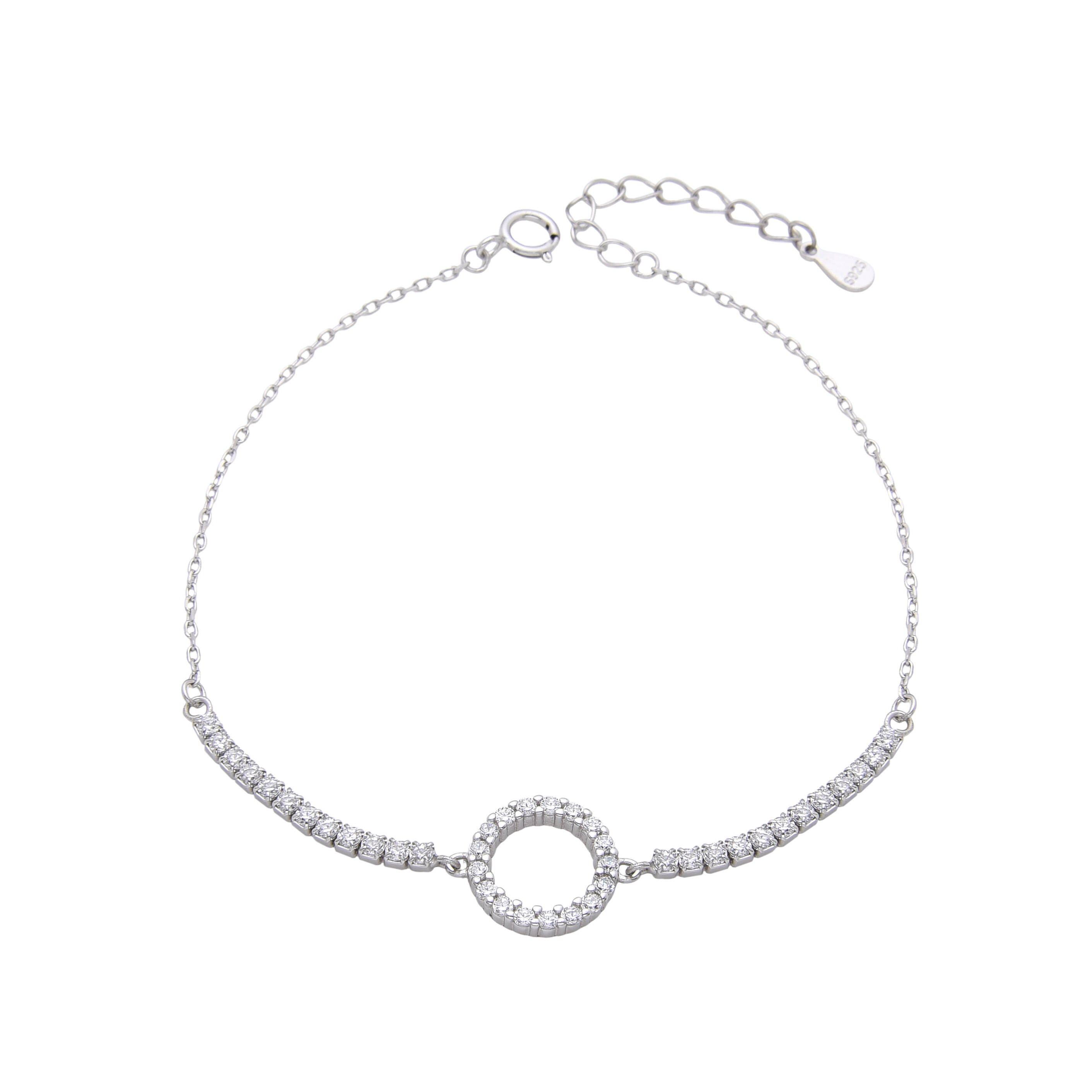 925 Silver Circle Cubic Zirconia Tennis Fashion Bracelet
