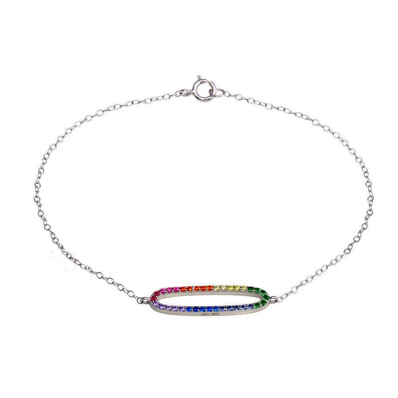 925 Silver Raibow Multicolor Cubic Zirconia Oval Hoop Bracelet