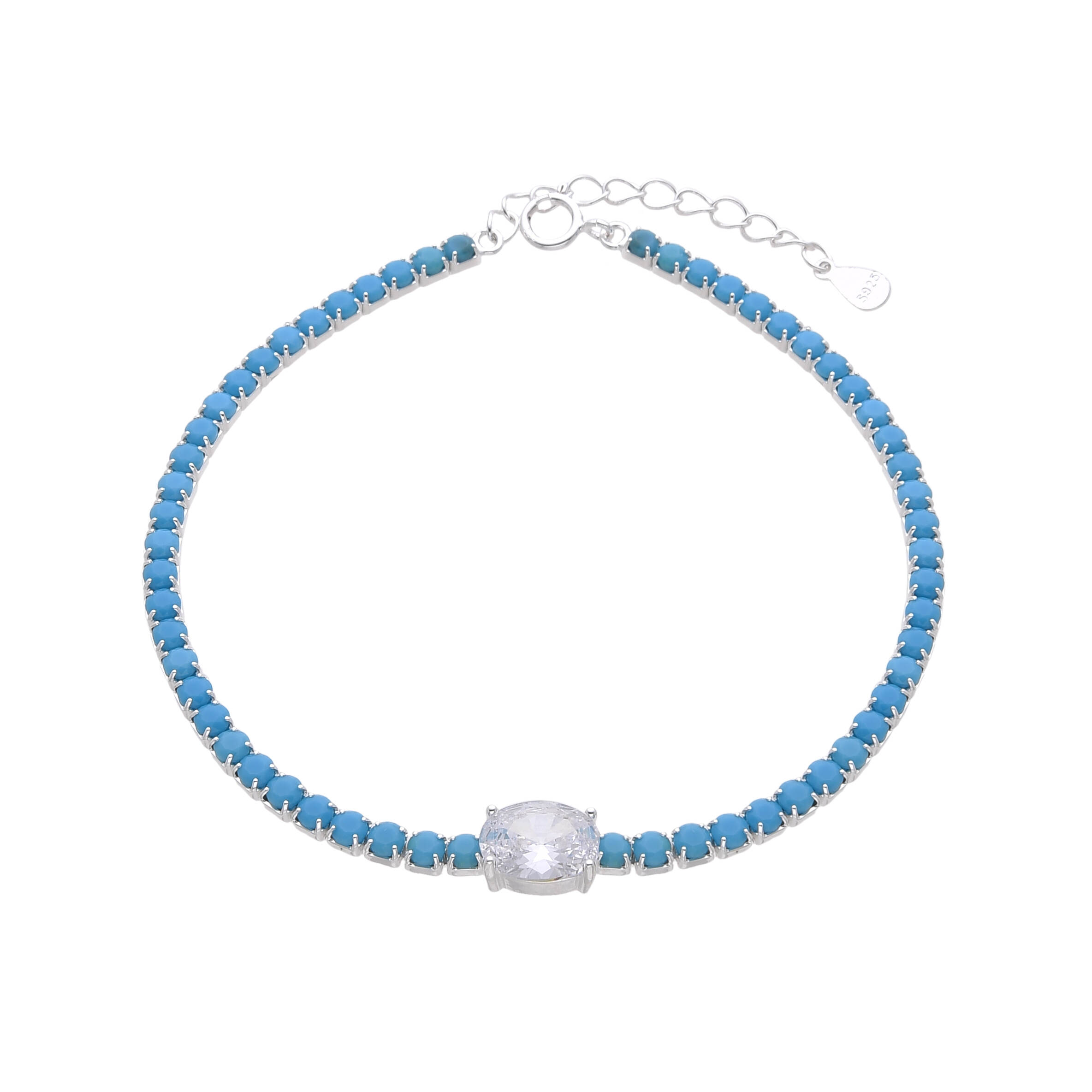 925 Silver BOHO Turquoise Cubic Zirconia Oval Stone Tennis Bracelet