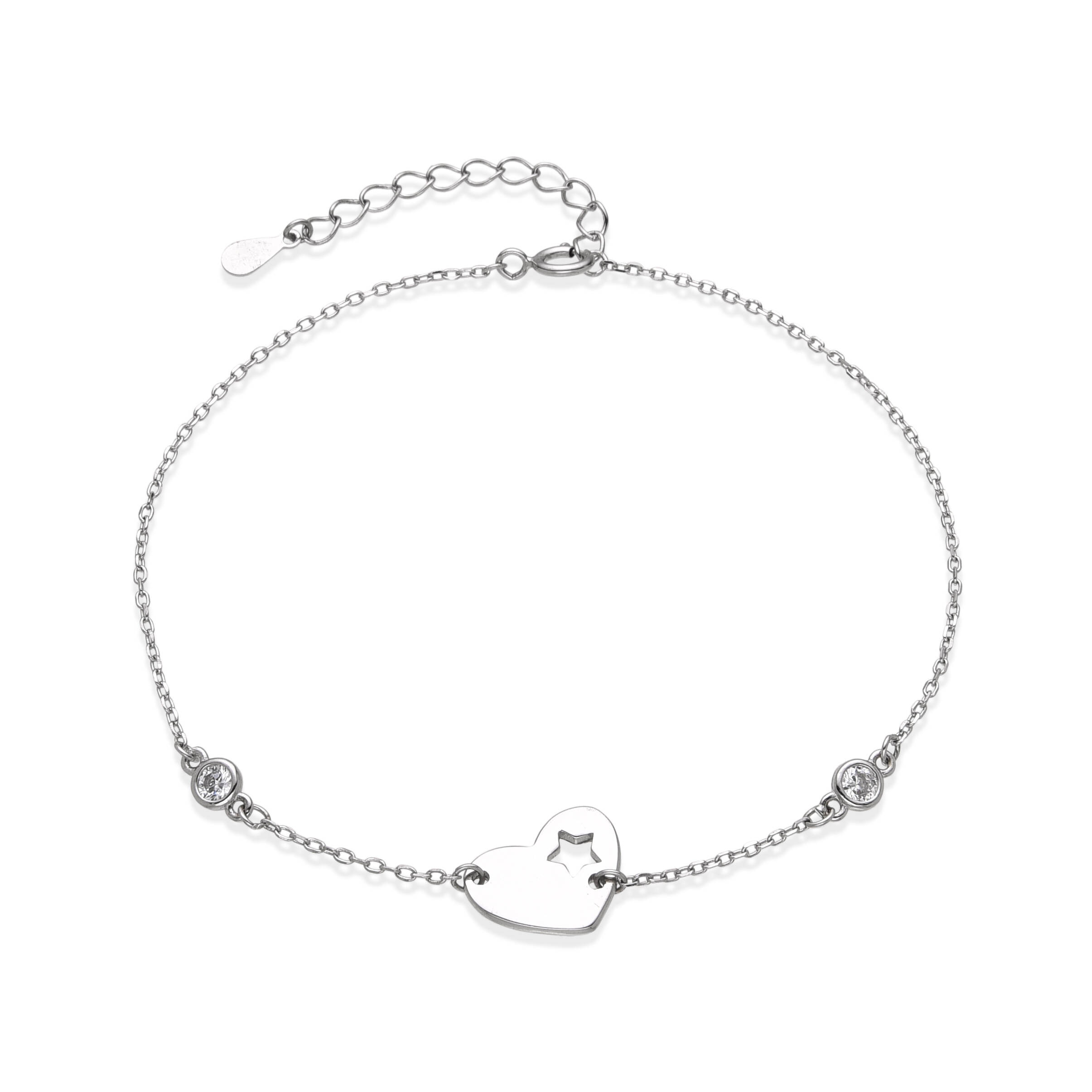 925 Silver Stylish Heart Bezel Cubic Zirconia Bracelet