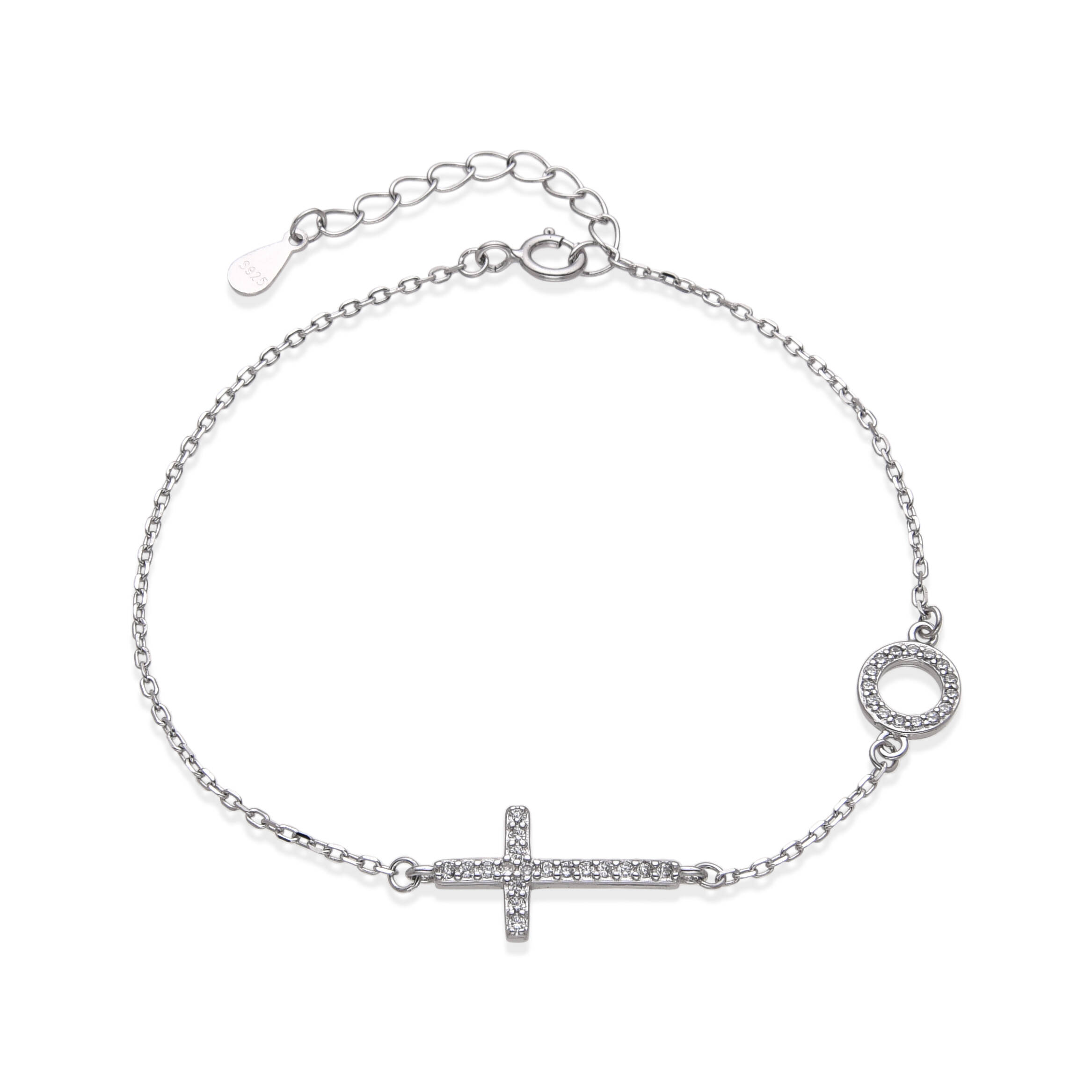 925 Silver Cross Circle Cubic Zirconia Pave Bracelet