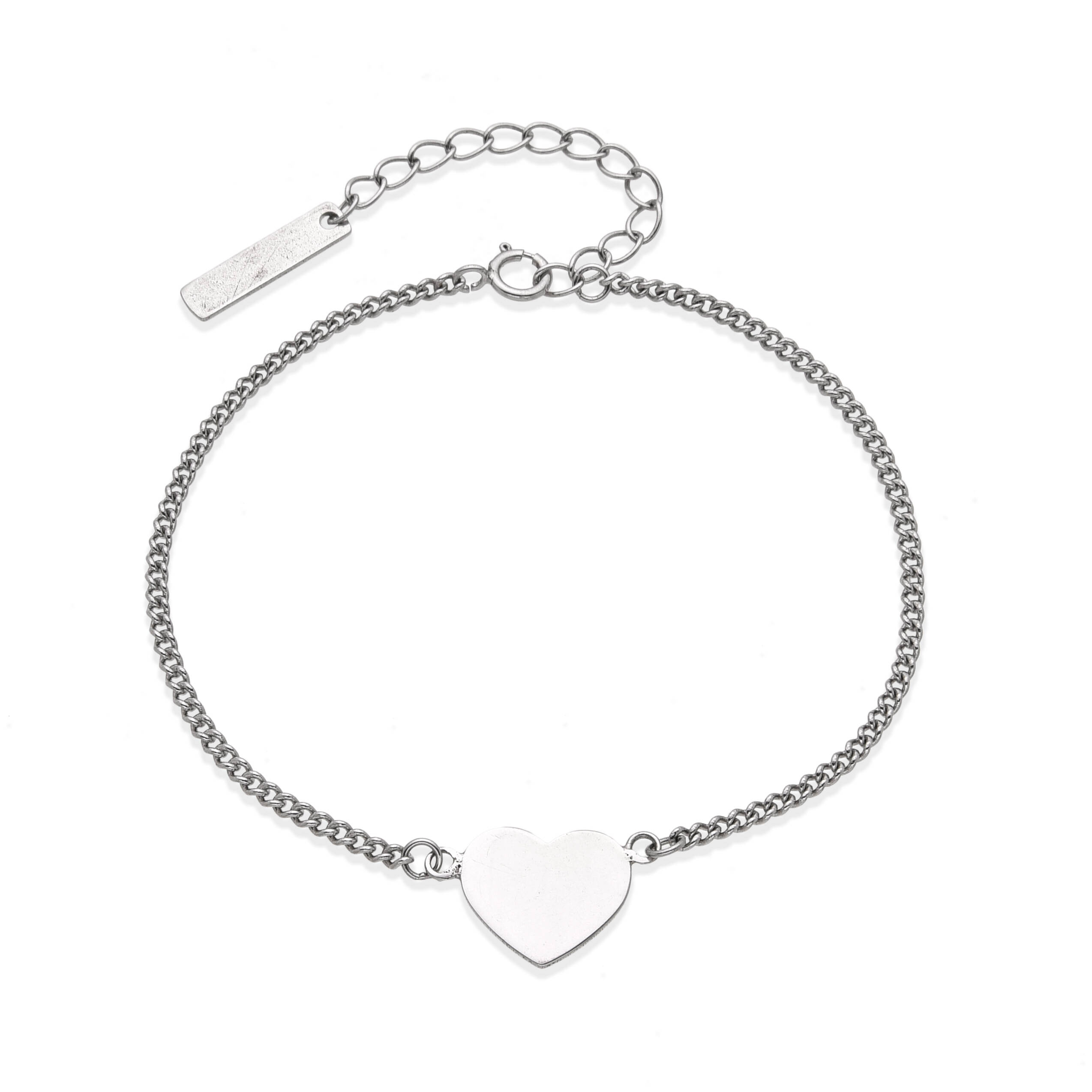 925 Silver Heart Curb Chain Fashionable Bracelet