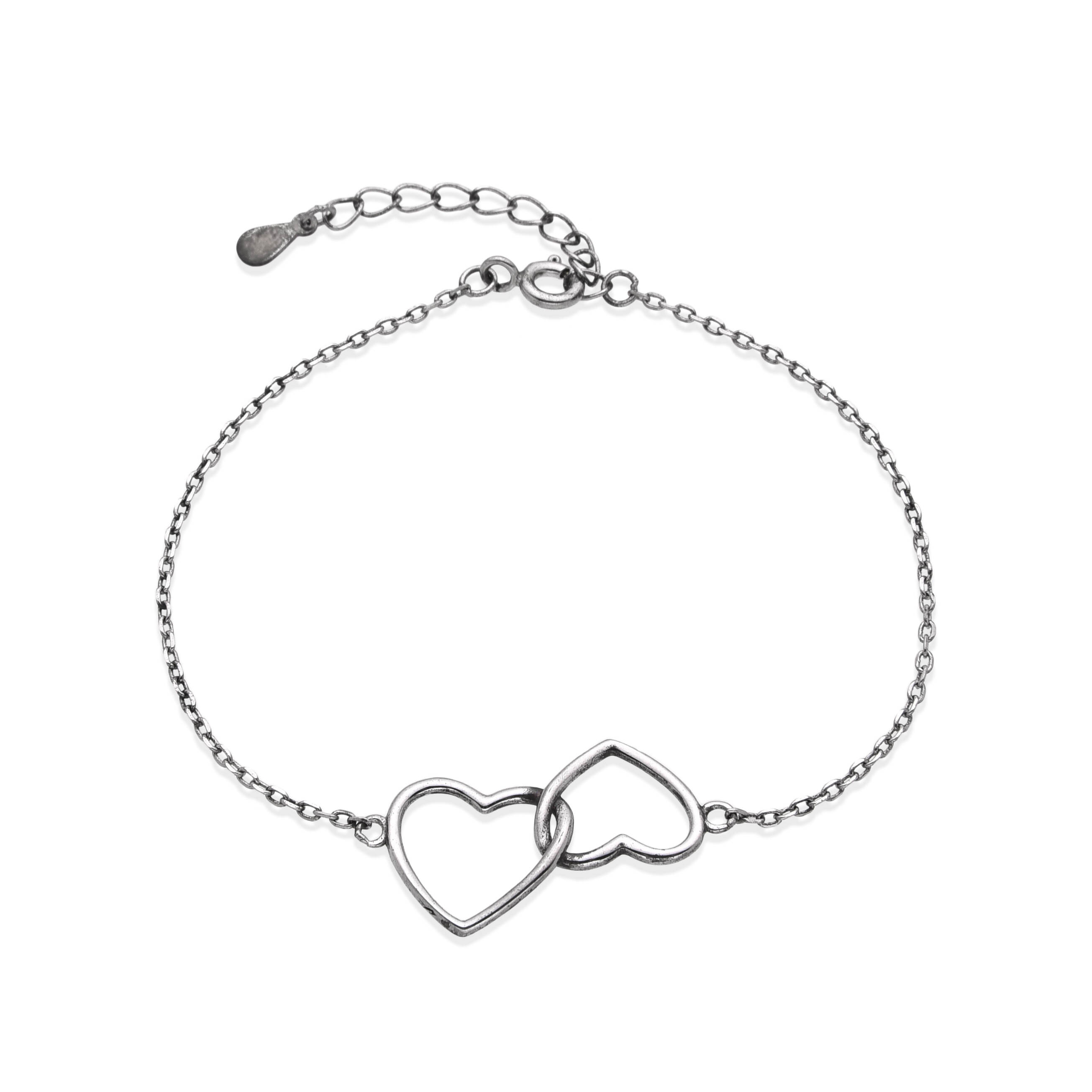 925 Silver Interlocking Two Hearts Minimalist Bracelet