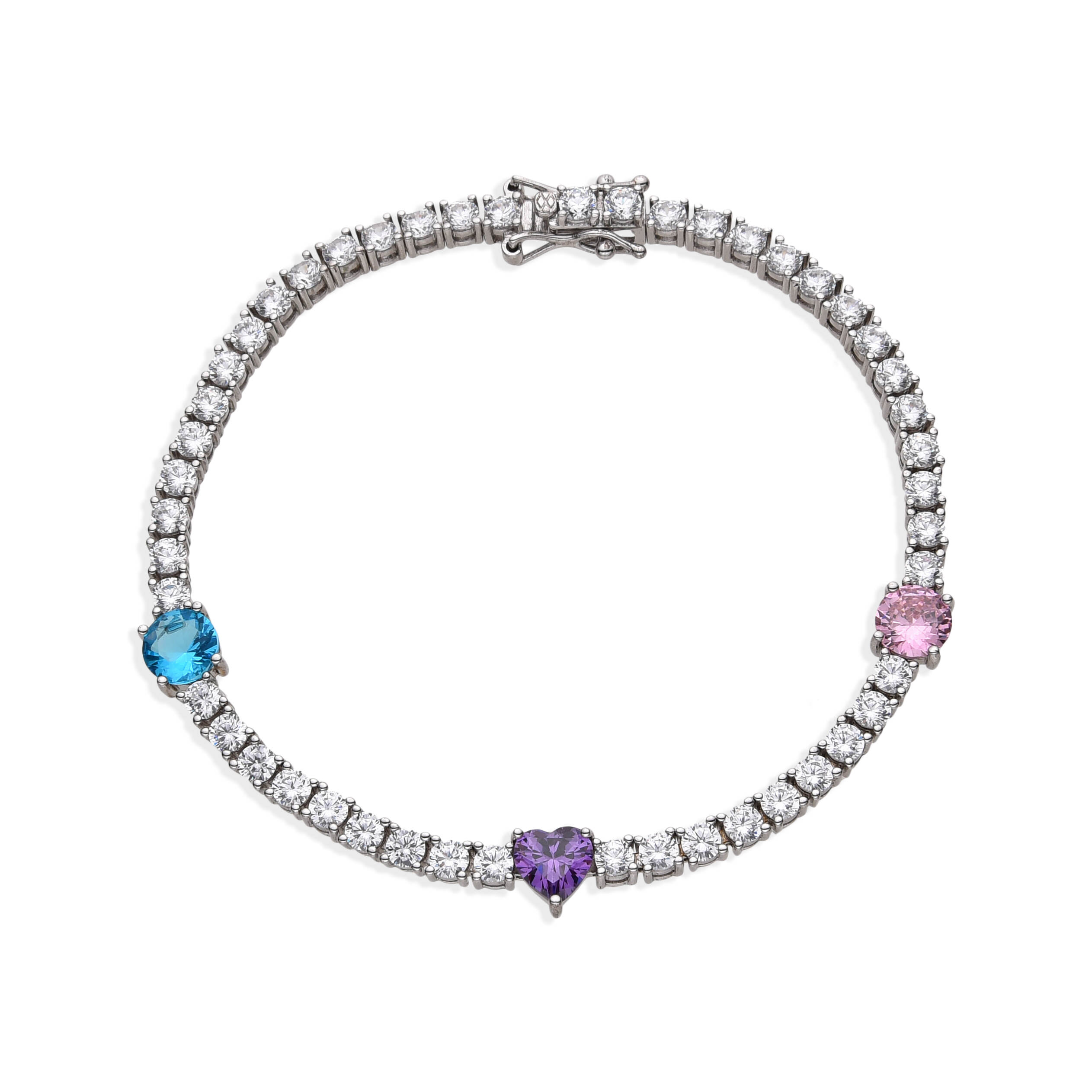 925 Silver Multicolor Cubic Zirconia Elegant Box Lock Tennis Bracelet