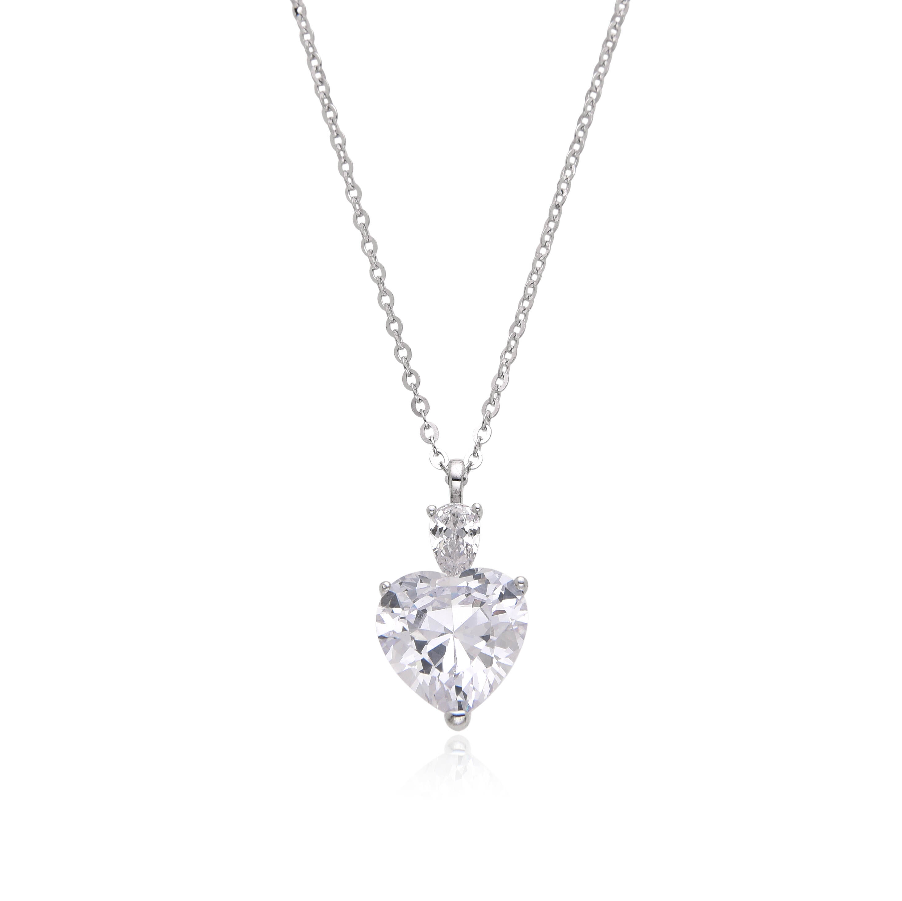 925 Silver Heart Shape Cubic Zirconia Dainty Pendant Necklace