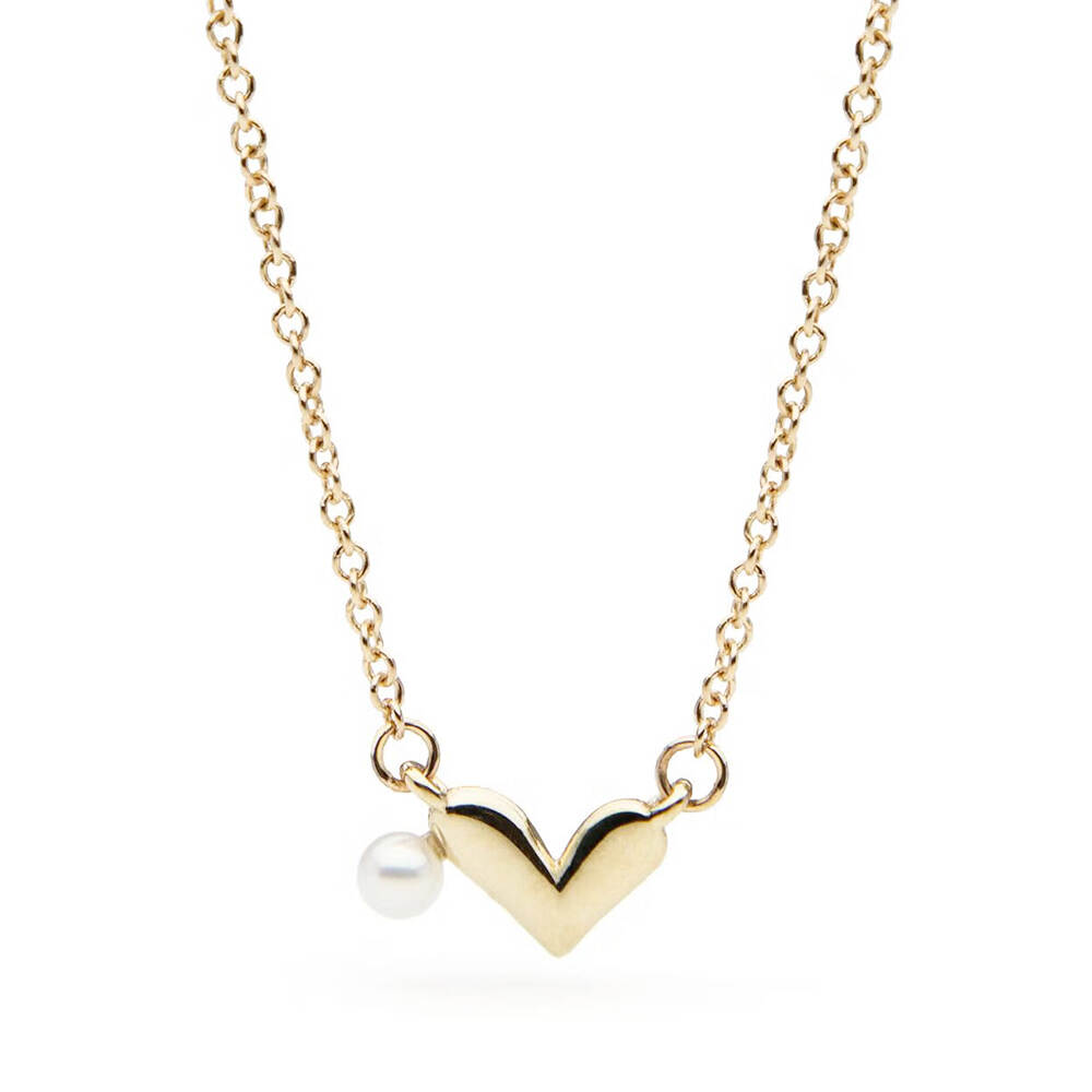 925 Silver 14K Gold Plated Heart Pearl Necklace