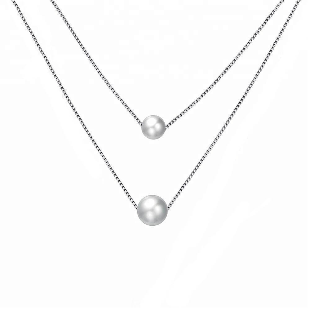 925 Silver Double Pearl Layered Classic Necklace