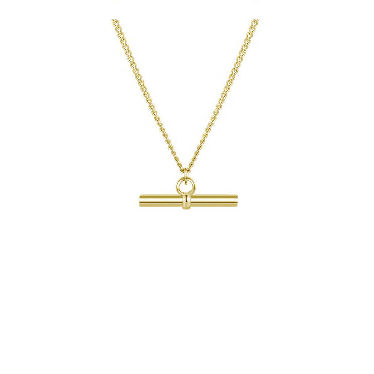 925 Silver 14K Gold Plated Bar Pendant Necklace