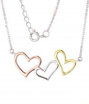 925 Silver Triple Heart Tri-color Finish Necklace