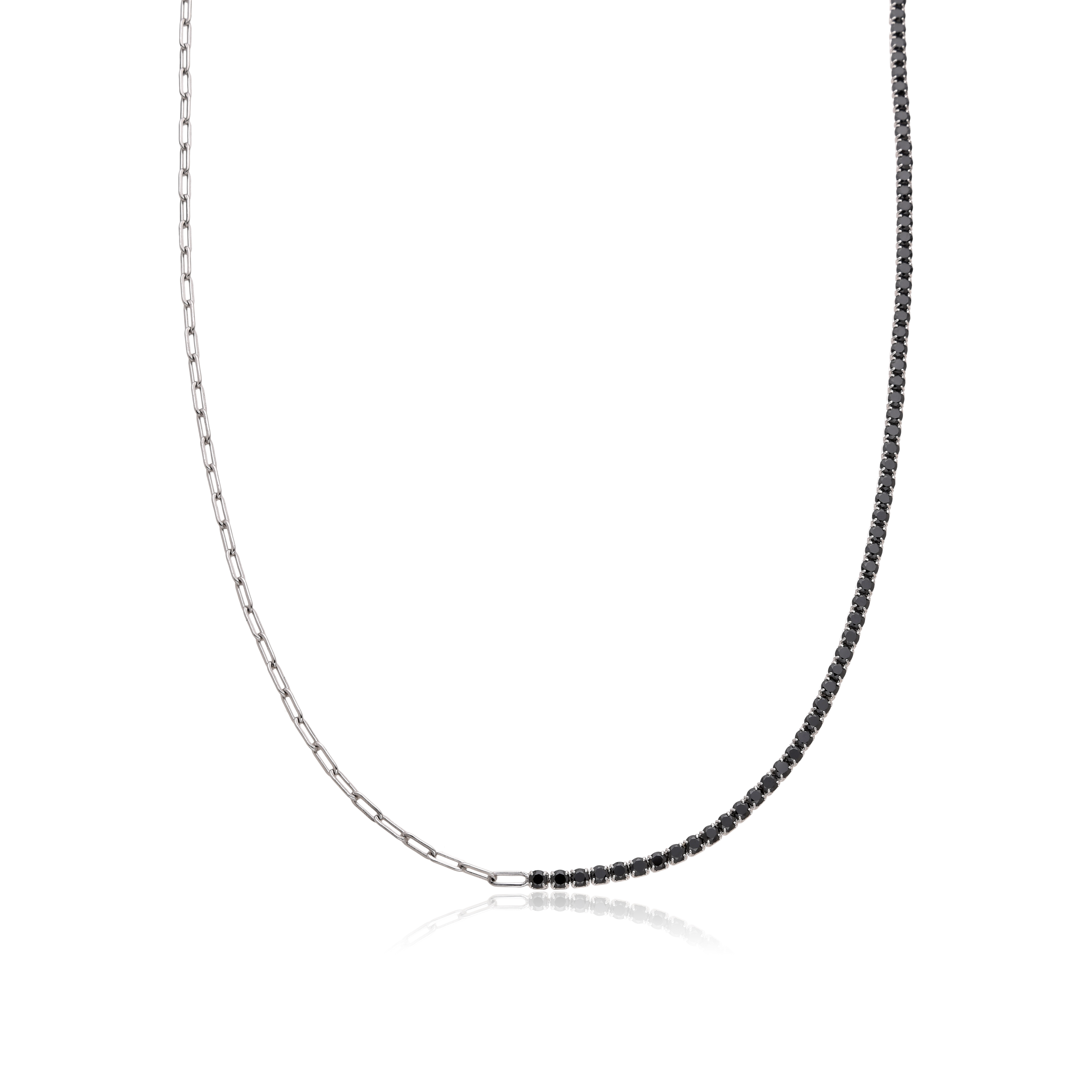 925 Silver Black Cubic Zirconia Tennis Paperclip Chain Trendy Necklace