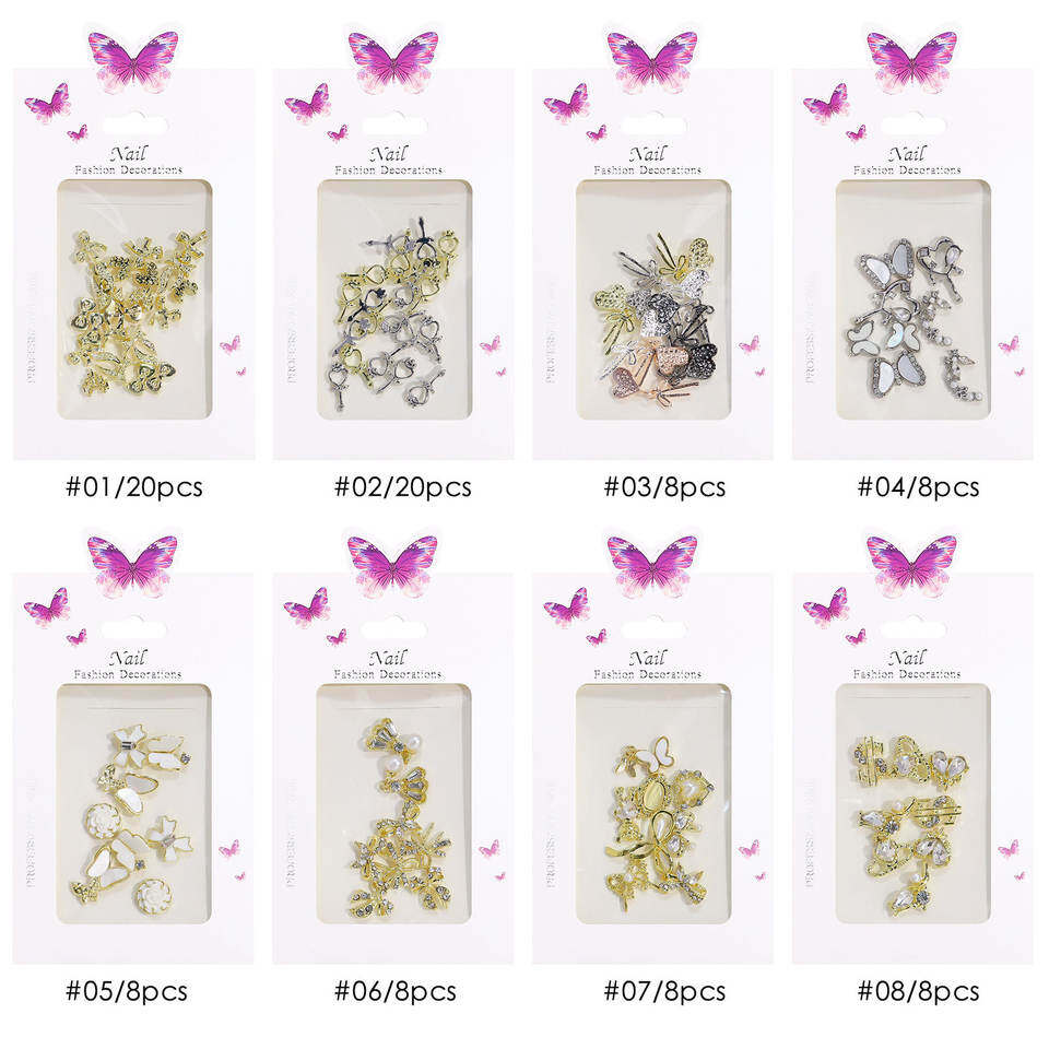 3D Butterfly Nail Art Decals Diamond Jewelry Mix Bowknot Bear Money Nail Charm With Paper Card Packing