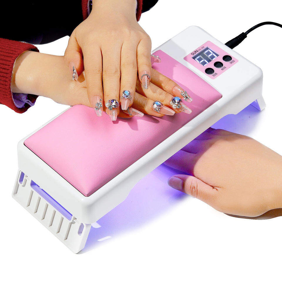 New Arrival Nail Arm Rest Tool Hand Cushion Pillow Dryer Machine Custom Pink Blue Dual UV Led Nail Lamp