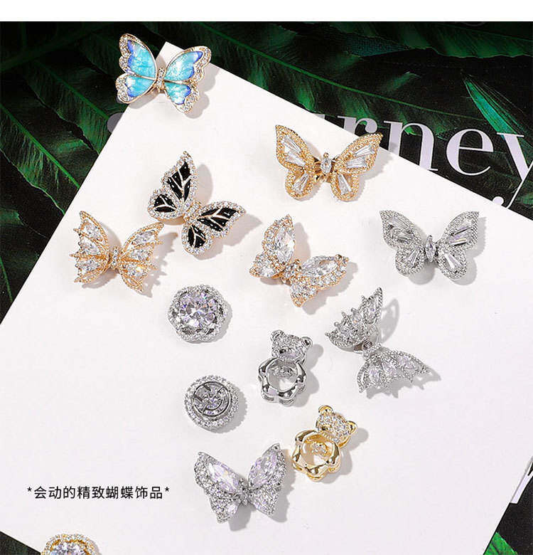 Popular 3D Metal Rhinestone Movable Butterfly Nail Decoration For Nail Art Beauty